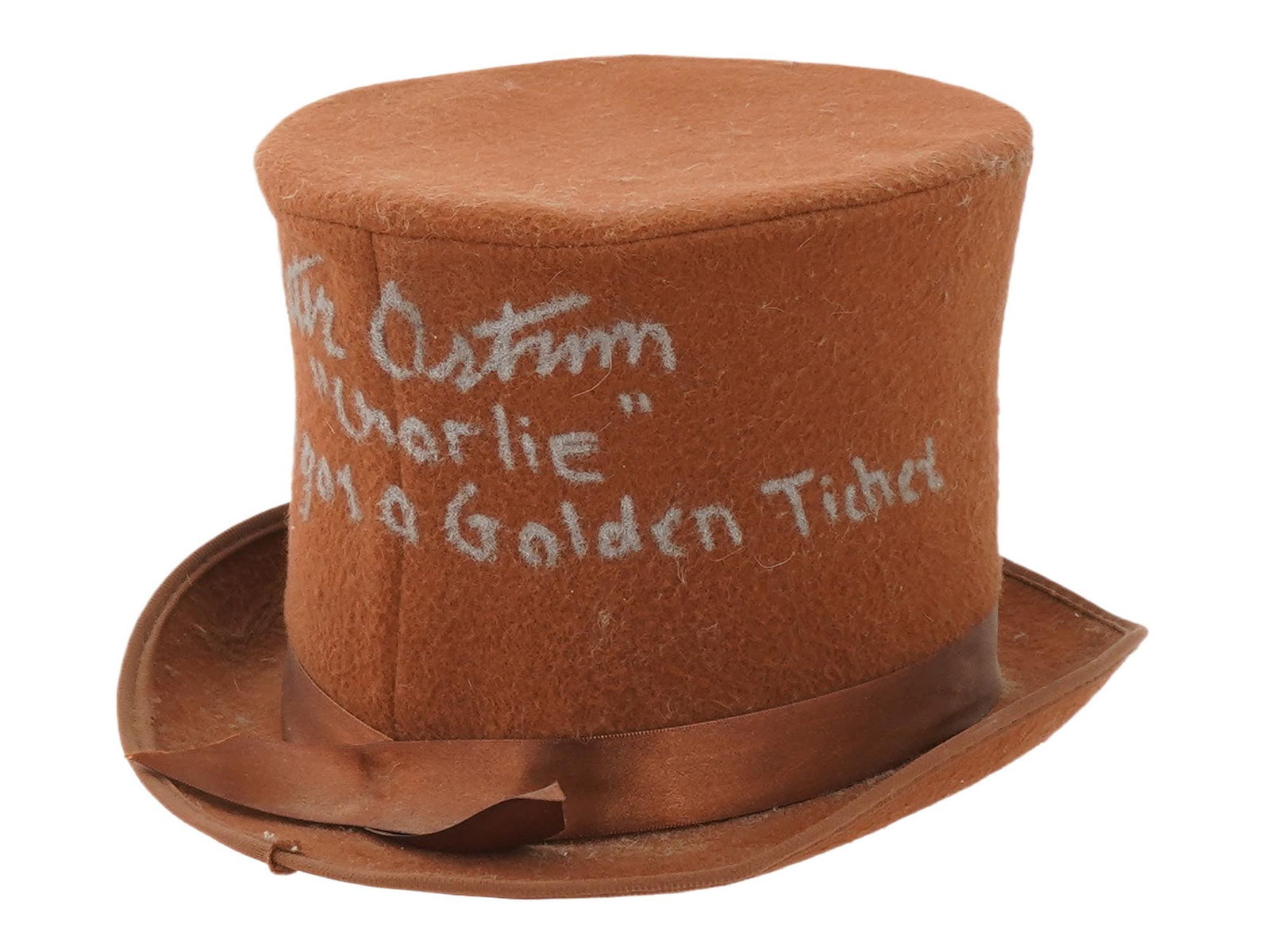 CHARLIE CHOCOLATE FACTORY HAT SIGNED BY PETER OSTRUM: A souvenir hat from the movie, Willy Wonka and the Chocolate Factory. The hat is signed by Peter Gardner Ostrum, born 1957, an American retired veterinarian and former child actor, whose only film rol