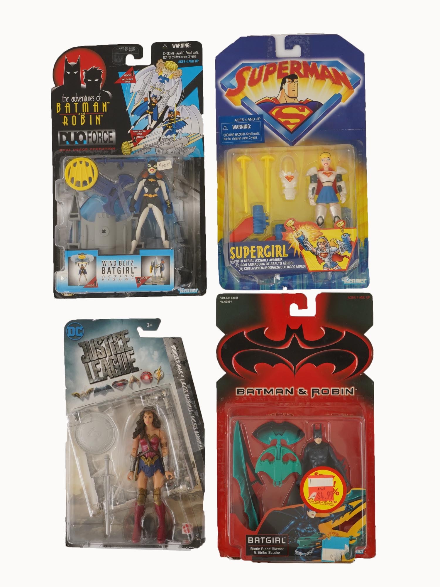GROUP OF FOUR AMERICAN DC ACTION FIGURE PACKAGES (1 of 6)