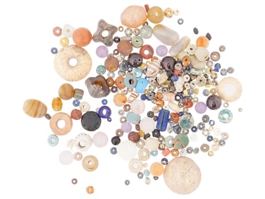 COLLECTION OF ANCIENT BEADS IN VARIOUS SHAPES COLORS
