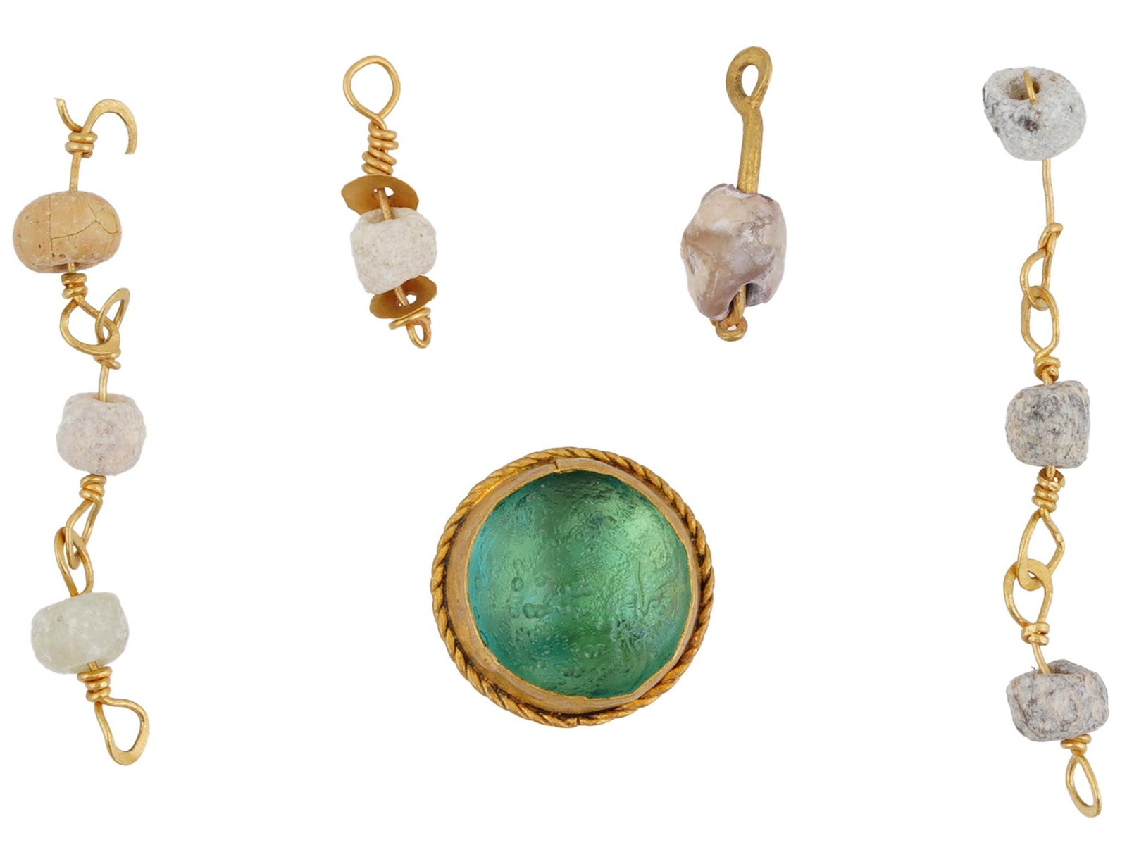 ANCIENT ROMAN GOLD GLASS STONE AND BEADED PENDANTS (1 of 3)