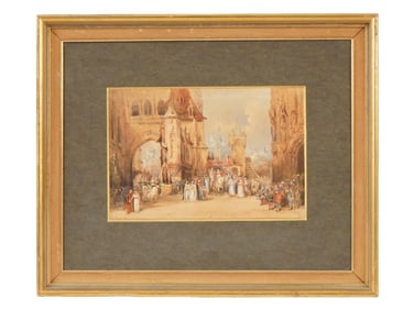 ANTIQUE FRENCH WATERCOLOR PAINTING BY LUIS TESSON