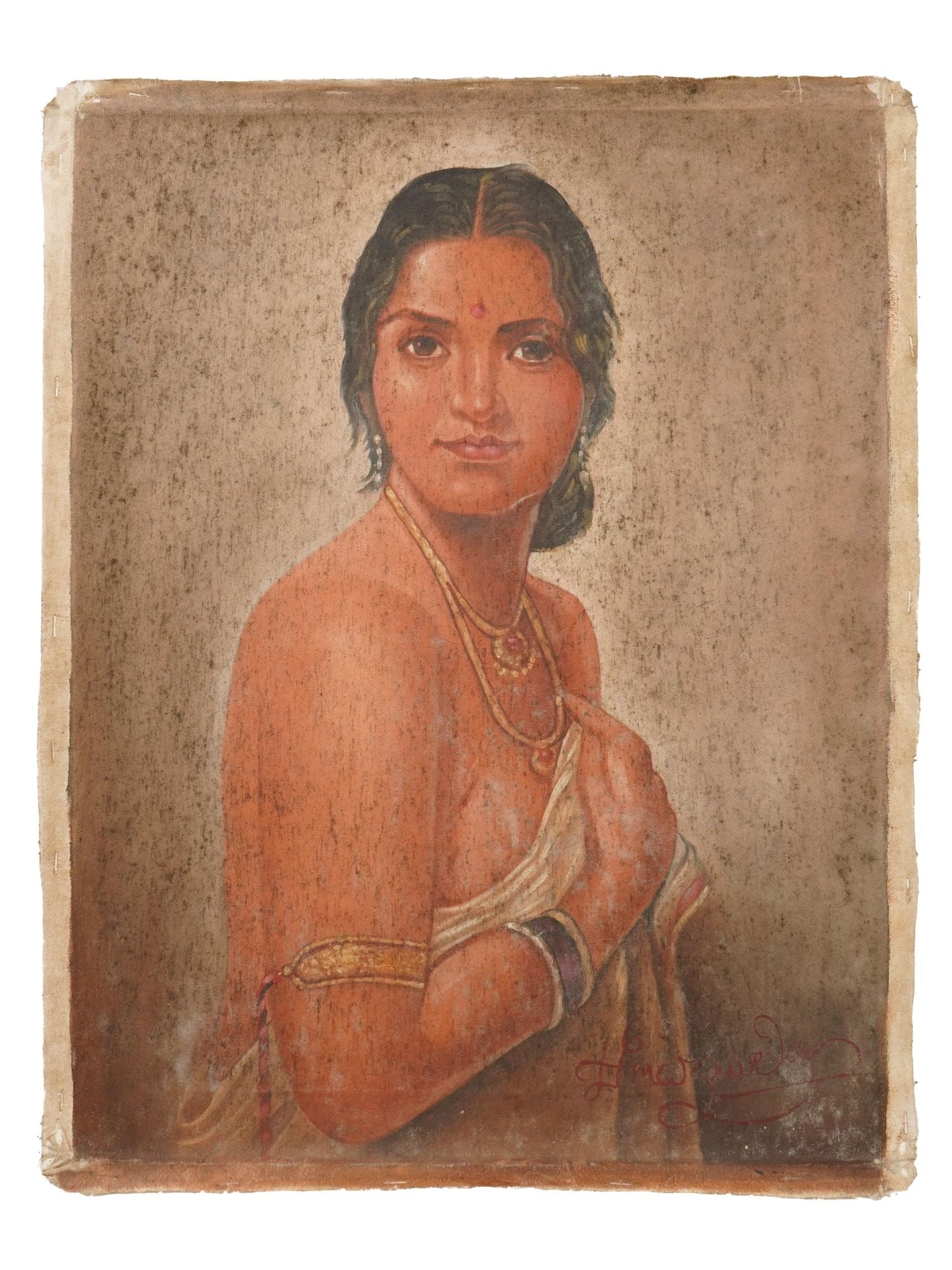 INDIAN OIL PAINTING SIGNED HEMENDRANATH MAZUMDAR (1 of 5)