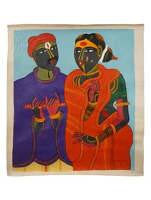 INDIAN OIL PAINTING SIGNED THOTA VANKUNTAM W COA