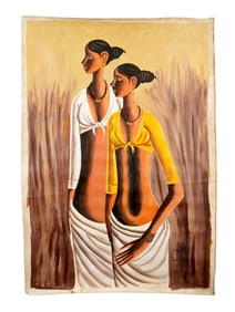 INDIAN PORTRAIT ACRYLIC PAINTING SIGNED B PRABHA