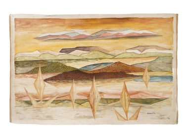 INDIAN LANDSCAPE ACRYLIC PAINTING SIGNED SABAVALA