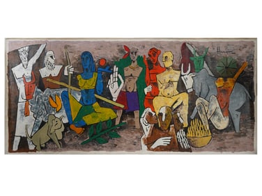 MID CENTURY INDIAN SCHOOL MAQBOOL HUSAIN PAINTING