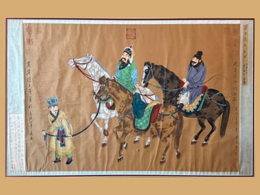 CHINESE SILK SCROLL PAINTING AFTER REN SHEN