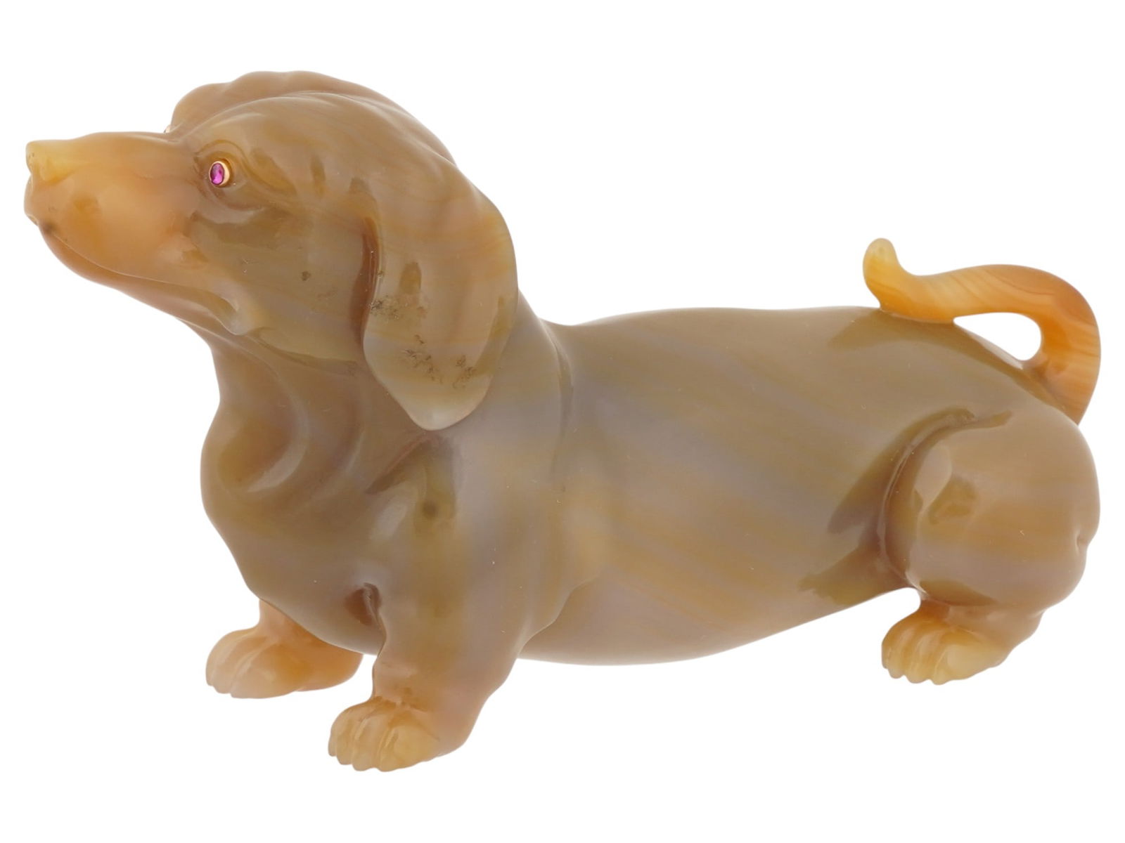 RUSSIAN CARVED AGATE DOG FIGURINE W RUBY GOLD EYES (1 of 8)
