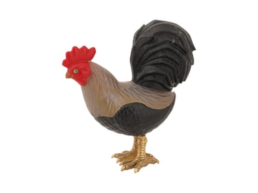 RUSSIAN CARVED GOLD SILVER EMERALD STONE ROOSTER FIGURE