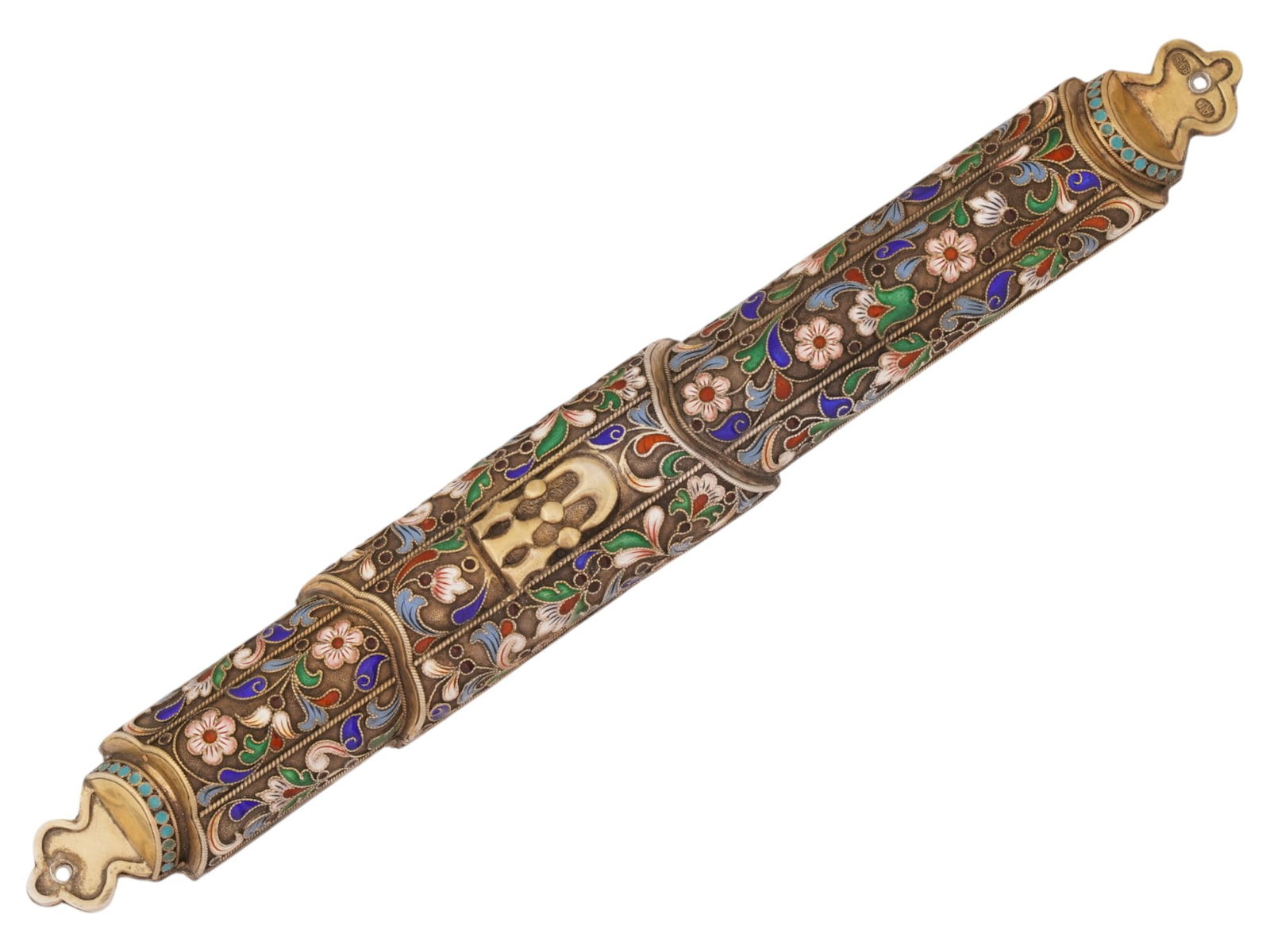 RUSSIAN JUDAICA GILT SILVER ENAMEL MEZUZAH (1 of 7)