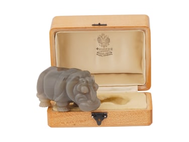 RUSSIAN CARVED AGATE STONE FIGURE HIPPO W GEMSTONE EYES