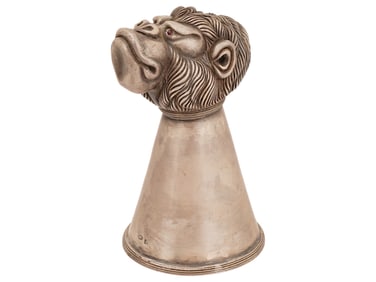 RUSSIAN SILVER STIRRUP CUP GORILLA WITH GEMSTONE EYES