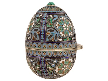 RUSSIAN GILT SILVER CLOISONNE ENAMEL EASTER EGG