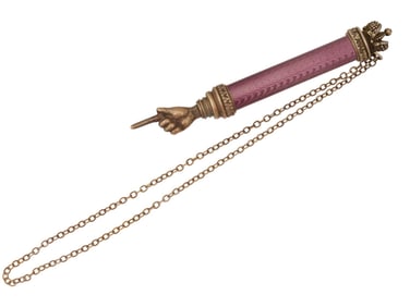 RUSSIAN JUDAICA SILVER ENAMEL YAD TORAH POINTER W RUBY