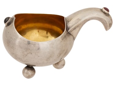 RUSSIAN 84 GILT SILVER KOVSH SET WITH GEMSTONES