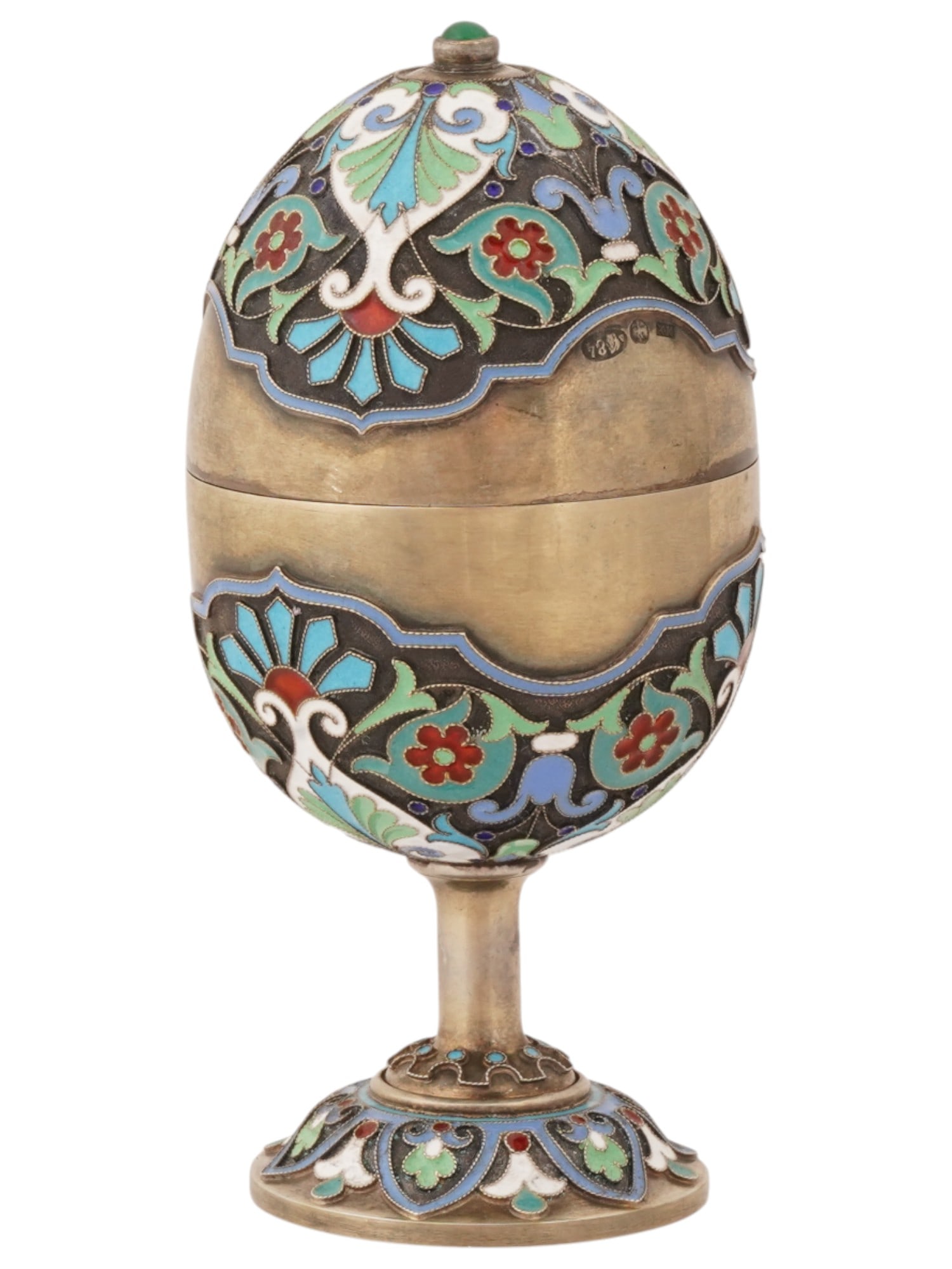 RUSSIAN SILVER CLOISONNE ENAMEL EASTER EGG W EMERALD (1 of 8)