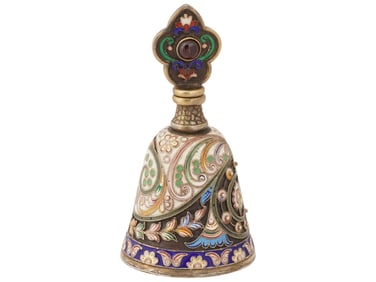 RUSSIAN SILVER ENAMEL PERFUME BOTTLE W GEMSTONES