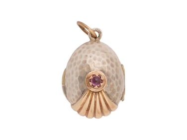 RUSSIAN 14K GOLD SILVER EASTER EGG PENDANT W RUBIES