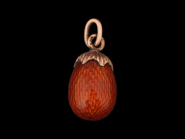 RUSSIAN GOLD GUILLOCHE ENAMEL ACORN EASTER EGG PENDANT