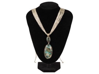 OLD PAWN AMERICAN STERLING SILVER TURQUOISE NECKLACE