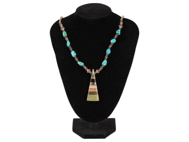 ST SILVER TURQUOISE OLD PAWN AMERICAN PENDANT NECKLACE