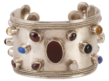 AMERICAN OLD PAWN SILVER CUFF BRACELET W GEMSTONES