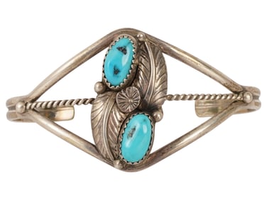 AMERICAN OLD PAWN SILVER AND TURQUOISE CUFF BRACELET