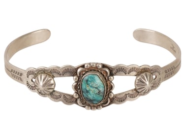 AMERICAN OLD PAWN SILVER CUFF BRACELET WITH TURQUOISE