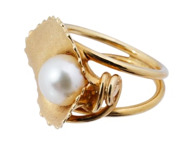 14K GOLD AND PEARL FOLIAGE JEWELRY RING