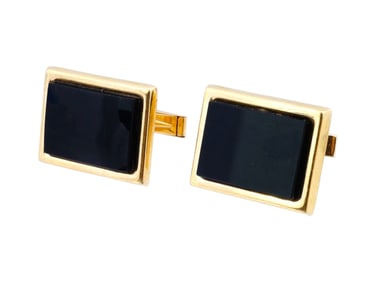 PAIR OF 14K GOLD AND BLACK ONYX STONE CUFFLINKS