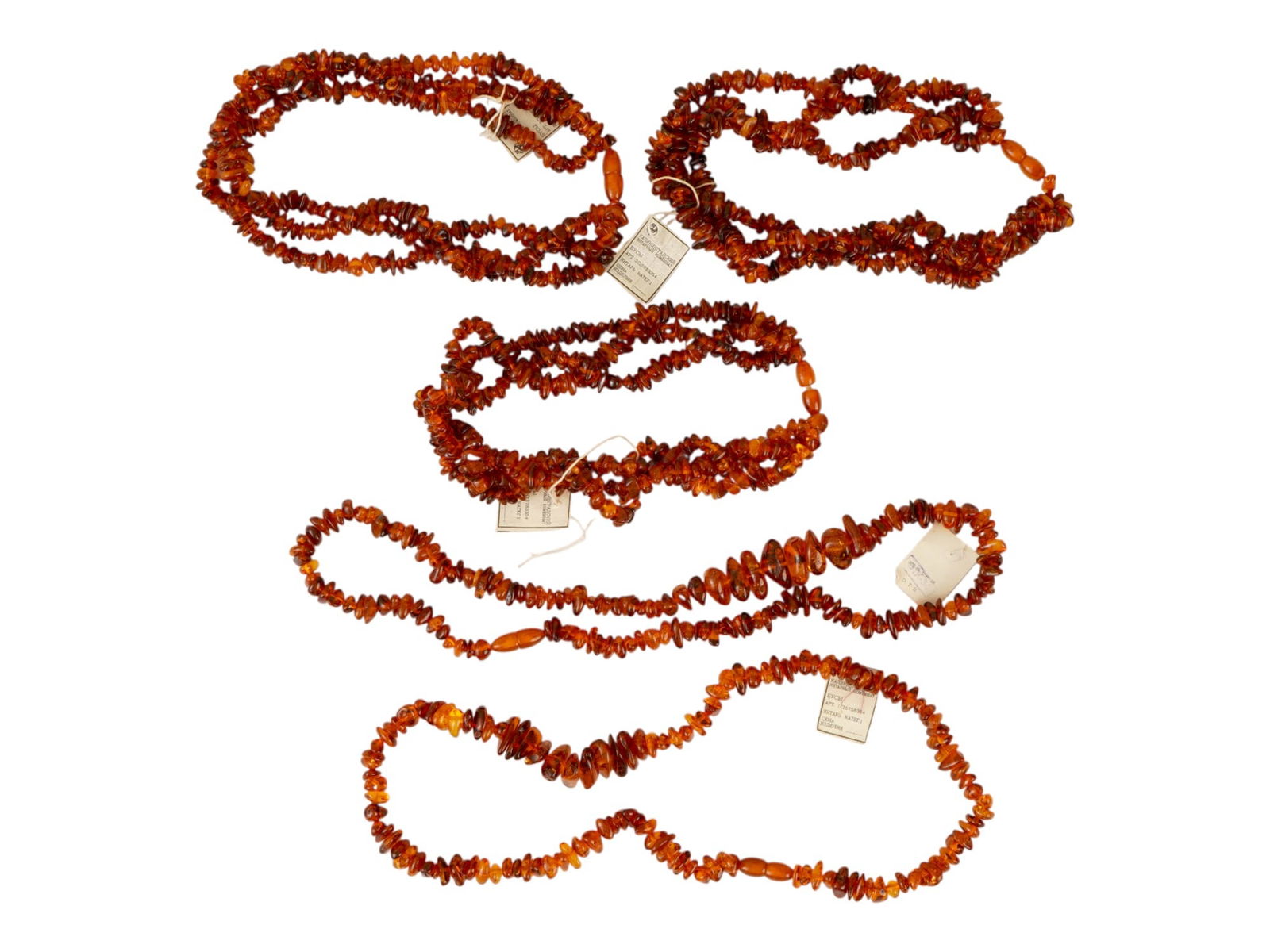 FIVE RUSSIAN SOVIET BALTIC AMBER BEAD NECKLACES (1 of 5)