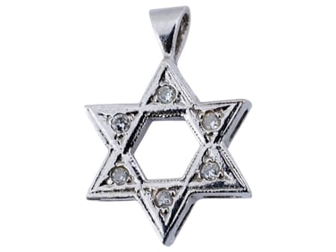 JUDAICA 14K WHITE GOLD STAR OF DAVID FIGURAL PENDANT