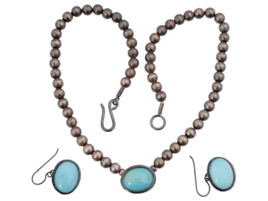 VINTAGE STERLING SILVER AND TURQUOISE JEWELRY SET
