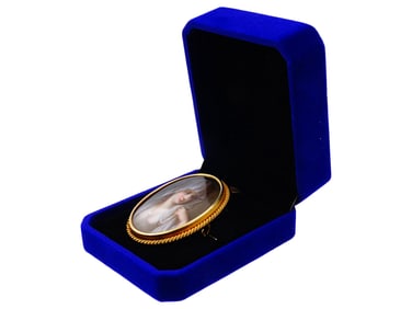 ANTIQUE GOLD PORCELAIN PORTRAIT MINIATURE BROOCH