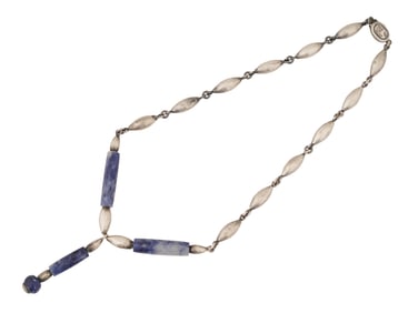 VINTAGE ART DECO ST SILVER AND BLUE AGATE NECKLACE