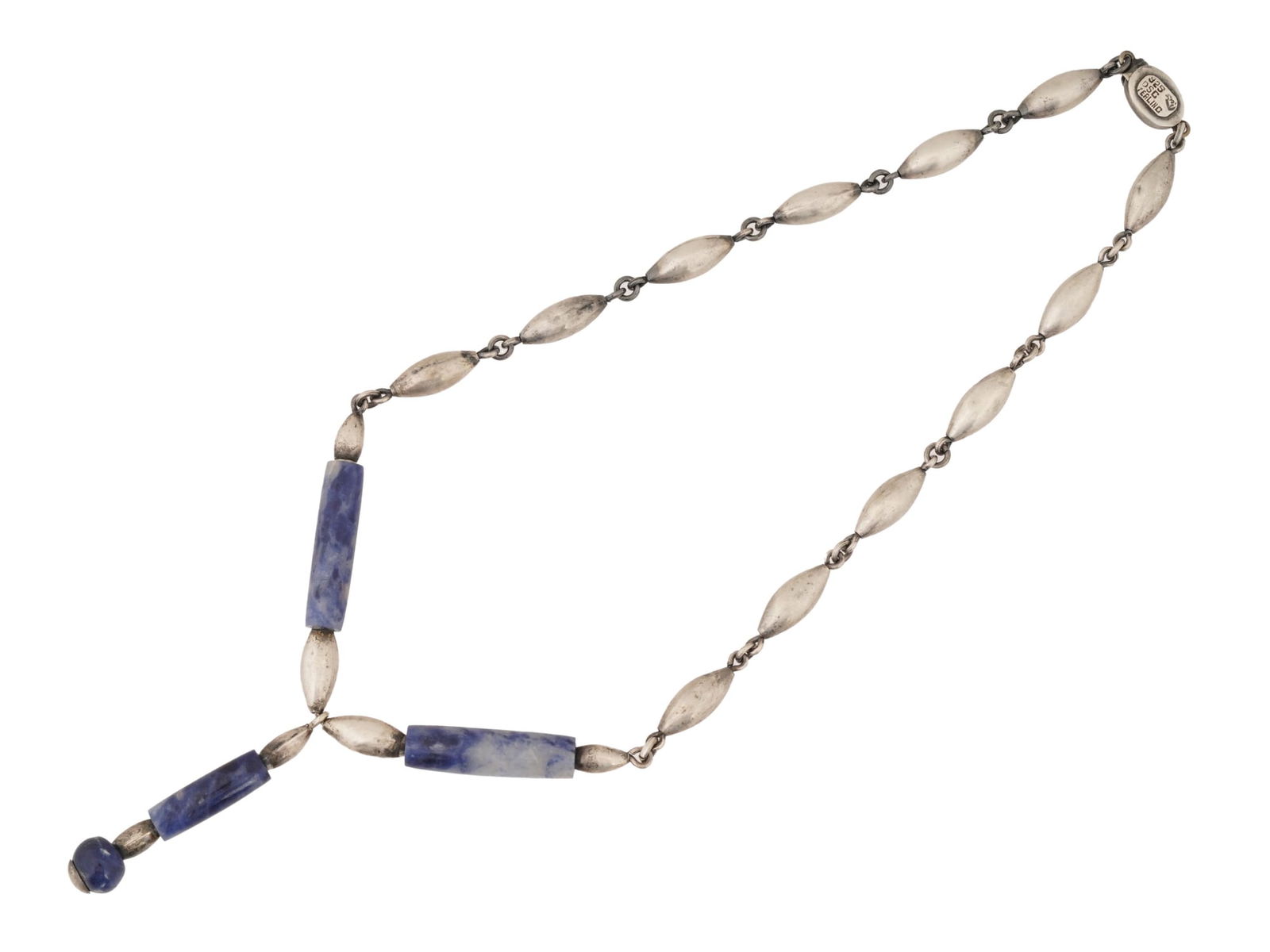 VINTAGE ART DECO ST SILVER AND BLUE AGATE NECKLACE (1 of 7)