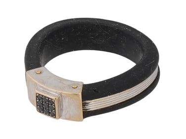 ITALIAN 18K WHITE GOLD AND BLACK RUBBER RING BY ZANCAN