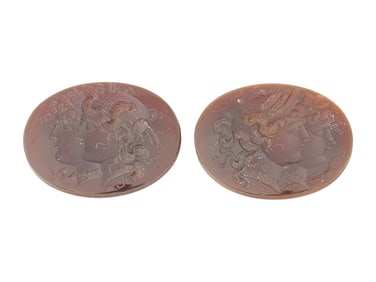 PAIR OF ANTIQUE CAMEO HAND CARVED INTAGLIOS