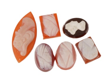 COLLECTION OF SIX PORTRAIT CARVED SHELL CAMEOS