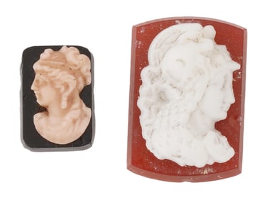 TWO ANTIQUE SHELL ONYX AND CARNELIAN CAMEOS