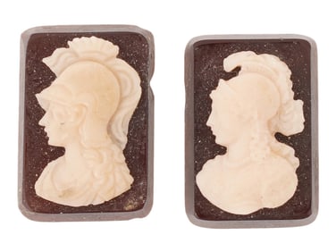 ANTIQUE SHELL CAMEOS W WARRIOR AND ATHENA PORTRAITS