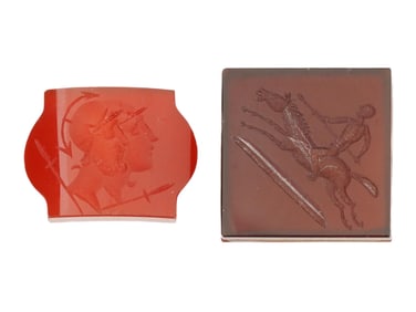 PAIR OF VINTAGE HAND CARVED CARNELIAN CAMEOS