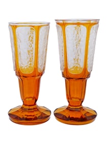 ANTIQUE BOHEMIAN MOSER STYLE AMBER GLASS VASES