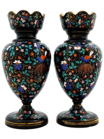 ANTIQUE CZECH BOHEMIAN MOSER ENAMELLED GLASS VASES