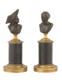 TWO FRENCH BRONZE MALE AND FEMALE BUST SCULPTURES