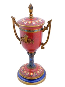 ANTIQUE FRENCH GILT BRONZE ENAMEL COVERED VASE URN