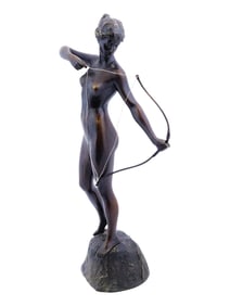 ART DECO BRONZE SCULPTURE FEMALE ARCHER SIGNED