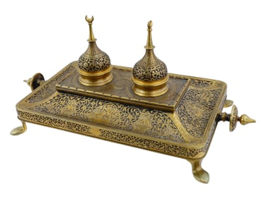 ANTIQUE FRENCH 19TH C PERSIAN MANNER BRONZE INKWELL