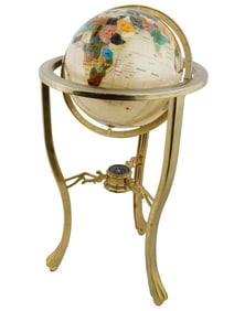 VINTAGE GEMSTONE WORLD GLOBE WITH STAND AND COMPASS