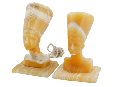 ART DECO MANNER ALABASTER NEFERTITI FIGURAL LAMPS